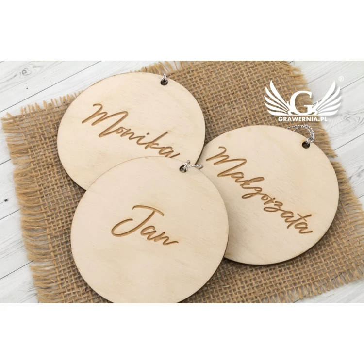 Hochzeitsetiketten aus natürlichem Holz, lasergraviert - WIN004