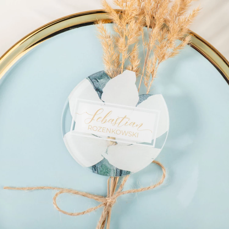 Hochzeitsetiketten aus transparentem Plexiglas mit UV-Druck - WIN008