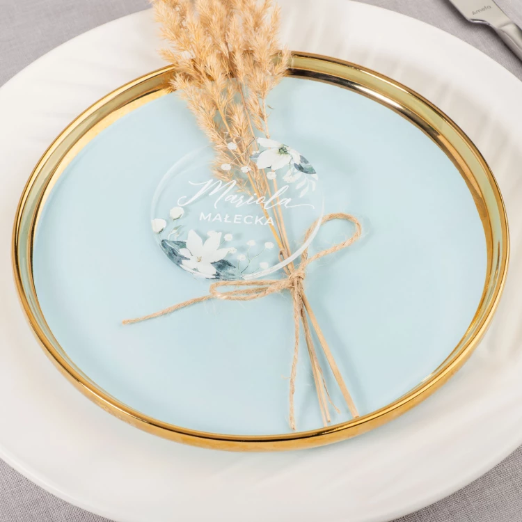 Hochzeitsetiketten aus transparentem Plexiglas mit UV-Druck - WIN011