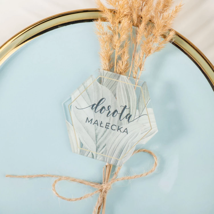 Hochzeitsetiketten aus transparentem Plexiglas mit UV-Druck - WIN012