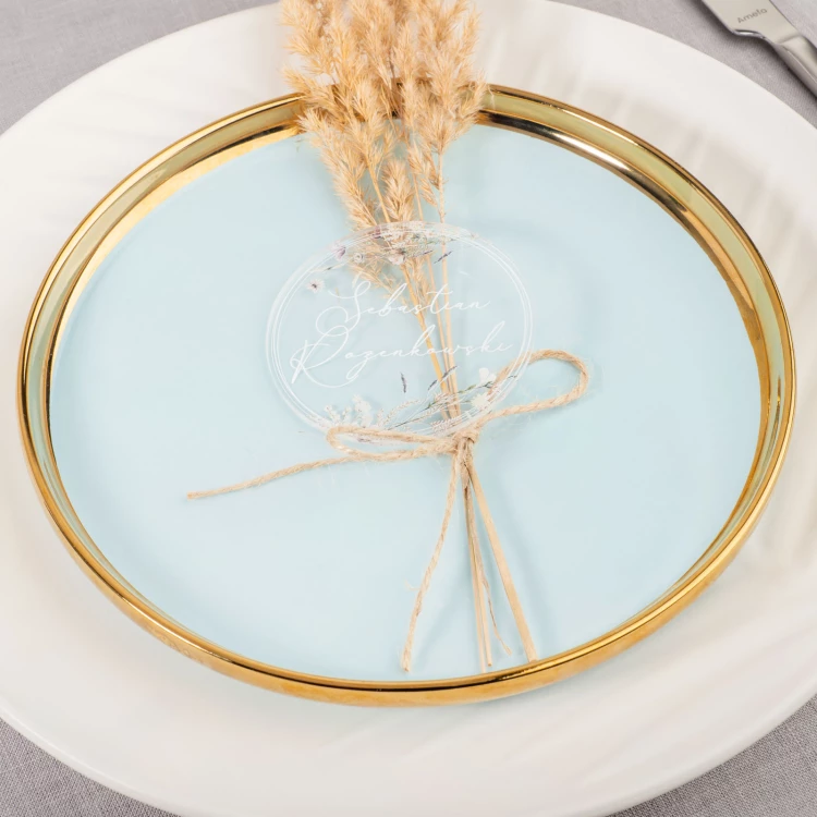 Hochzeitsetiketten aus transparentem Plexiglas mit UV-Druck - WIN014