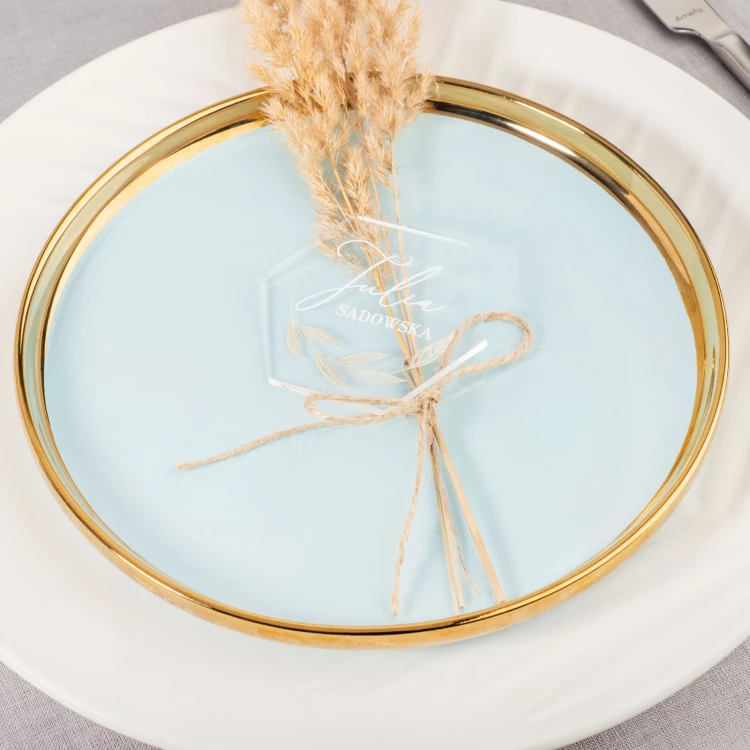 Hochzeitsetiketten aus transparentem Plexiglas mit UV-Druck - WIN015