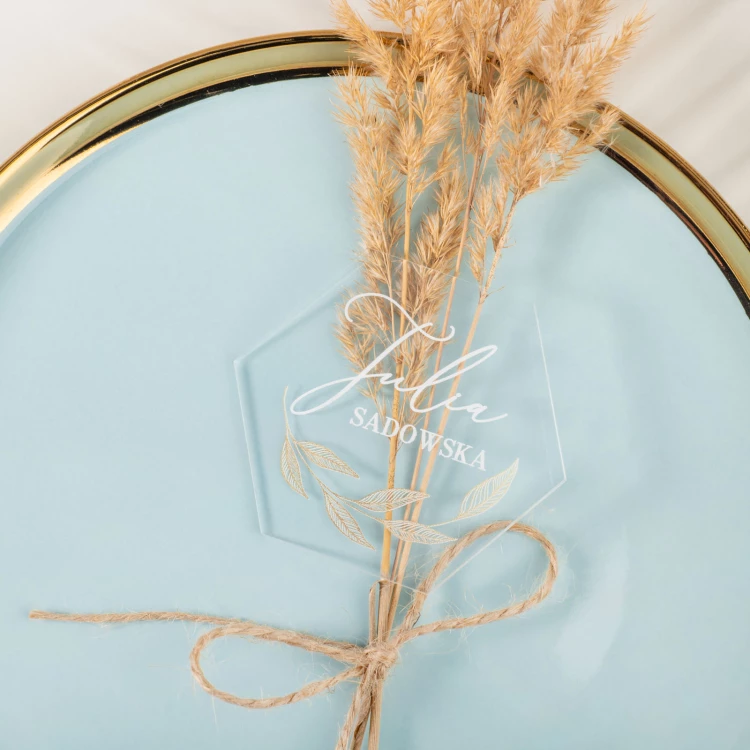 Hochzeitsetiketten aus transparentem Plexiglas mit UV-Druck - WIN015