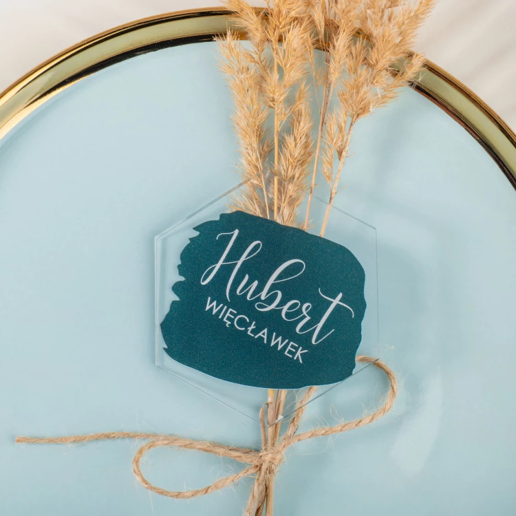 Hochzeitsetiketten aus transparentem Plexiglas mit UV-Druck - WIN016