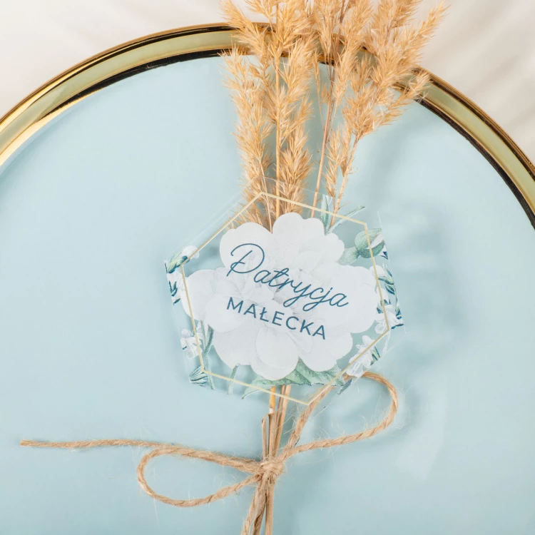 Hochzeitsetiketten aus transparentem Plexiglas mit UV-Druck - WIN018