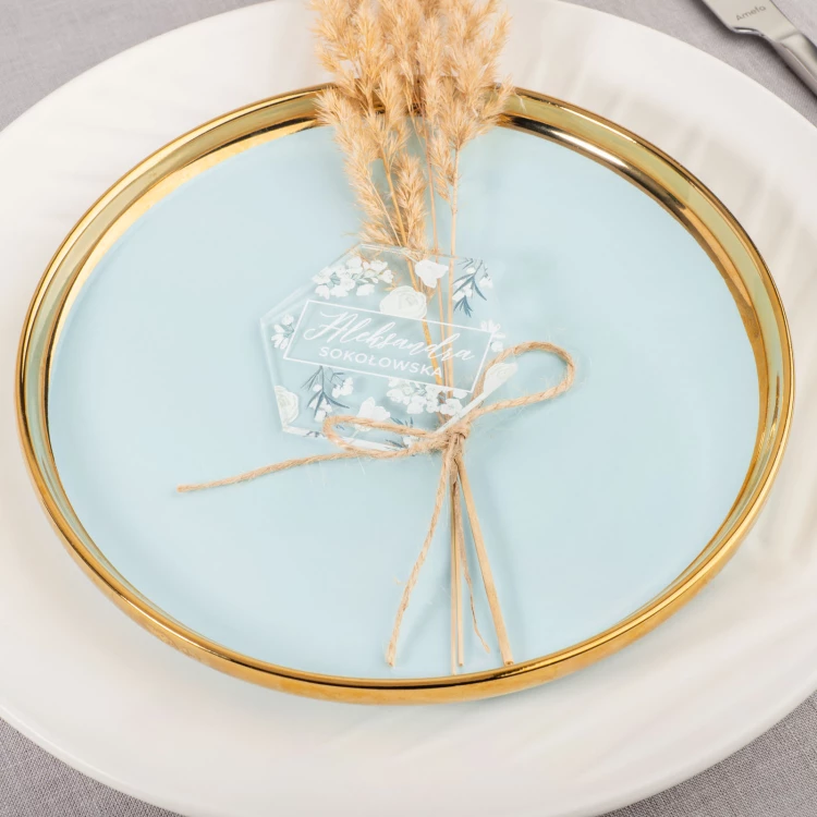 Hochzeitsetiketten aus transparentem Plexiglas mit UV-Druck - WIN019