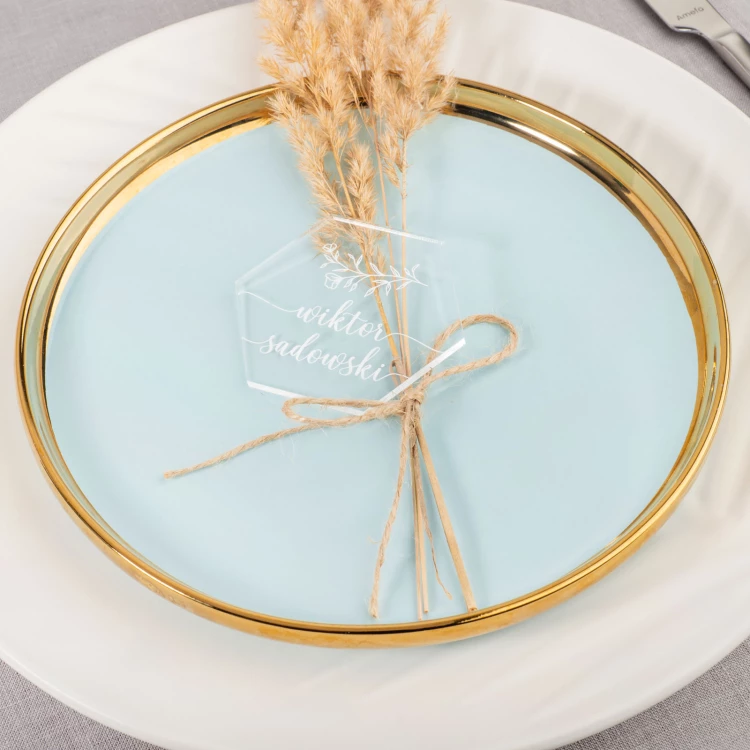 Hochzeitsetiketten aus transparentem Plexiglas mit UV-Druck - WIN020