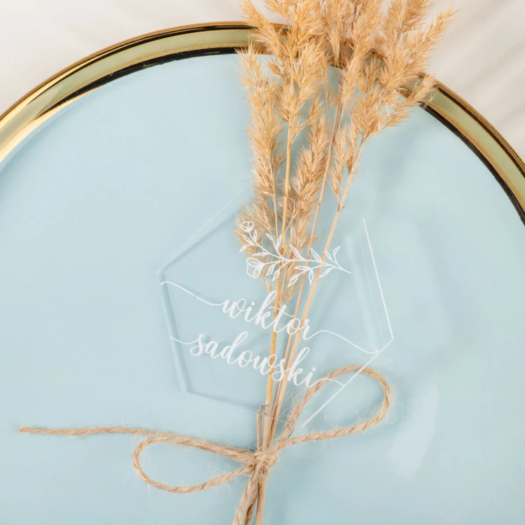 Hochzeitsetiketten aus transparentem Plexiglas mit UV-Druck - WIN020