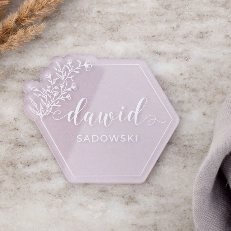 Hochzeitsetiketten aus transparentem Plexiglas mit UV-Druck - WIN017