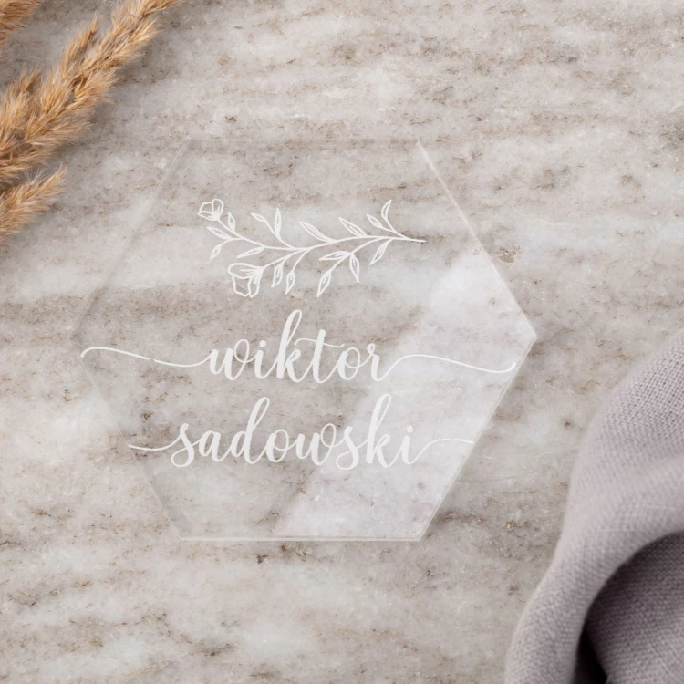 Hochzeitsetiketten aus transparentem Plexiglas mit UV-Druck - WIN020