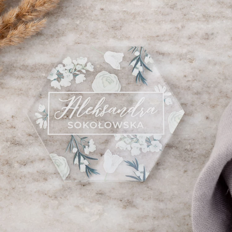 Hochzeitsetiketten aus transparentem Plexiglas mit UV-Druck - WIN019