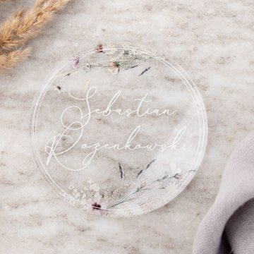 Hochzeitsetiketten aus transparentem Plexiglas mit UV-Druck - WIN014