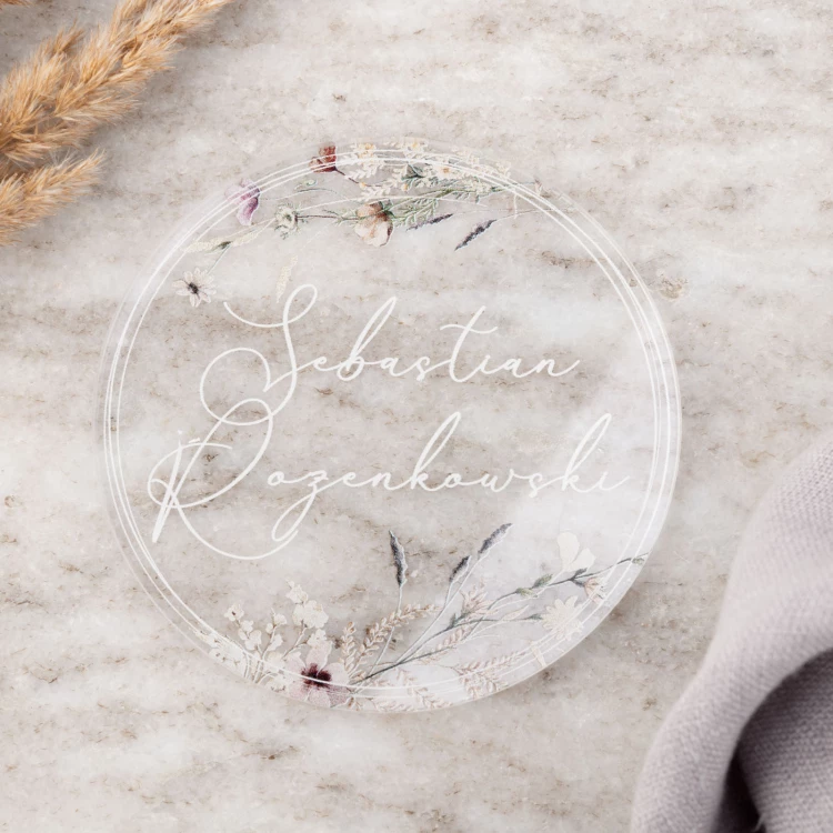 Hochzeitsetiketten aus transparentem Plexiglas mit UV-Druck - WIN014
