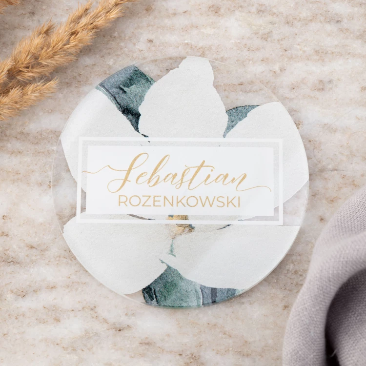 Hochzeitsetiketten aus transparentem Plexiglas mit UV-Druck - WIN008