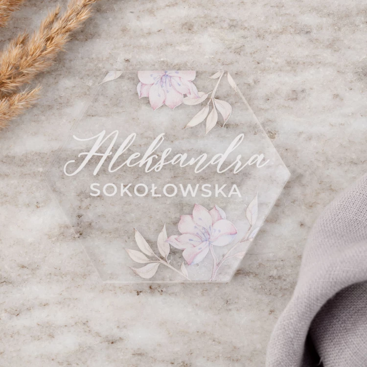 Hochzeitsetiketten aus transparentem Plexiglas mit UV-Druck - WIN005