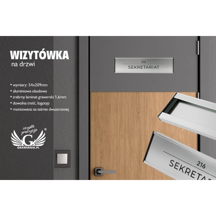 Türschild mit graviertem Schild - silberner Rahmen - WND001