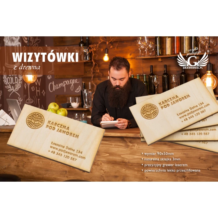 Öko-Holz Visitenkarten - roh unlackiert - graviert - WZ027