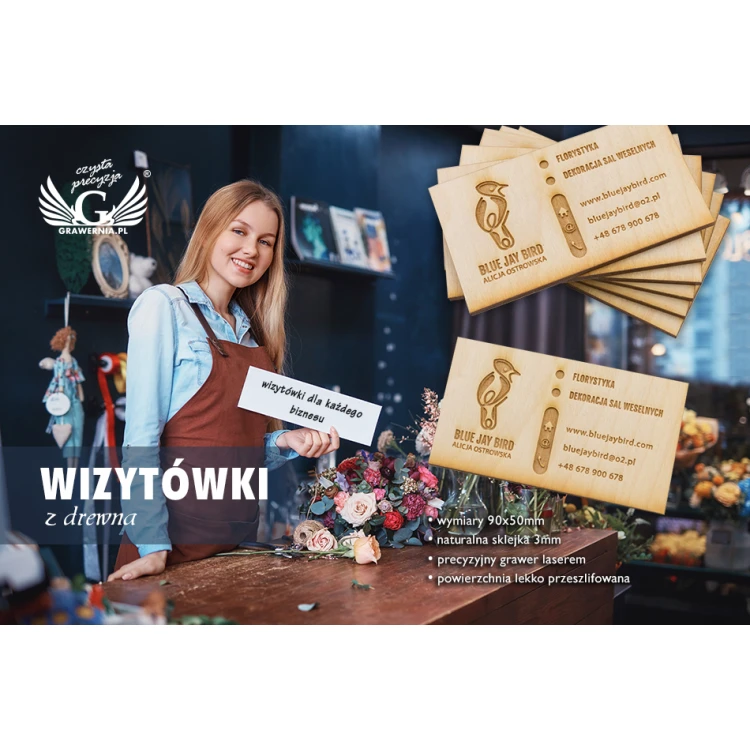 Öko-Holz Visitenkarten - roh unlackiert - graviert - WZ028
