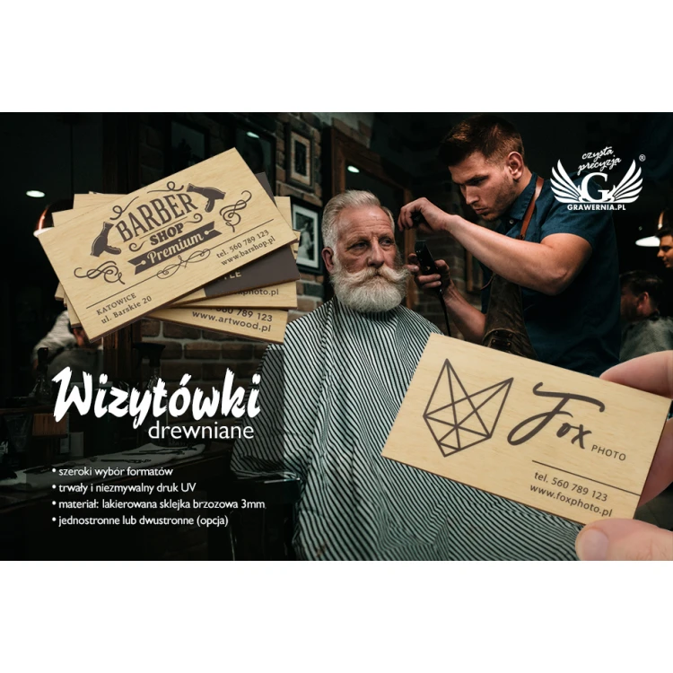 Premium Holzvisitenkarten - lackiert - UV-Druck - WZ022