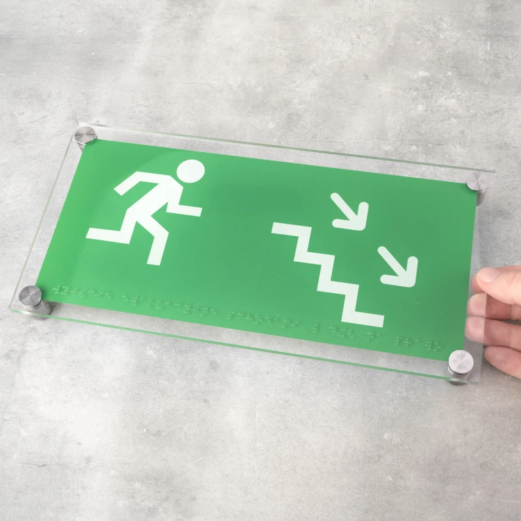 Notausgang - Plexiglas BHP Schild mit Braille-Schrift - Größe 300x150mm - TAB523