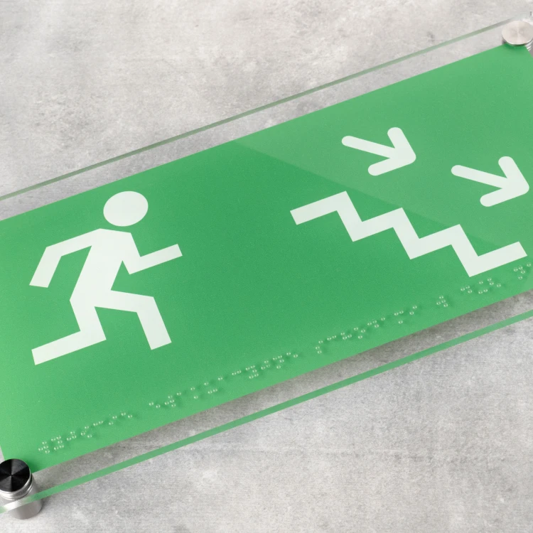 Notausgang - Plexiglas BHP Schild mit Braille-Schrift - Größe 300x150mm - TAB523