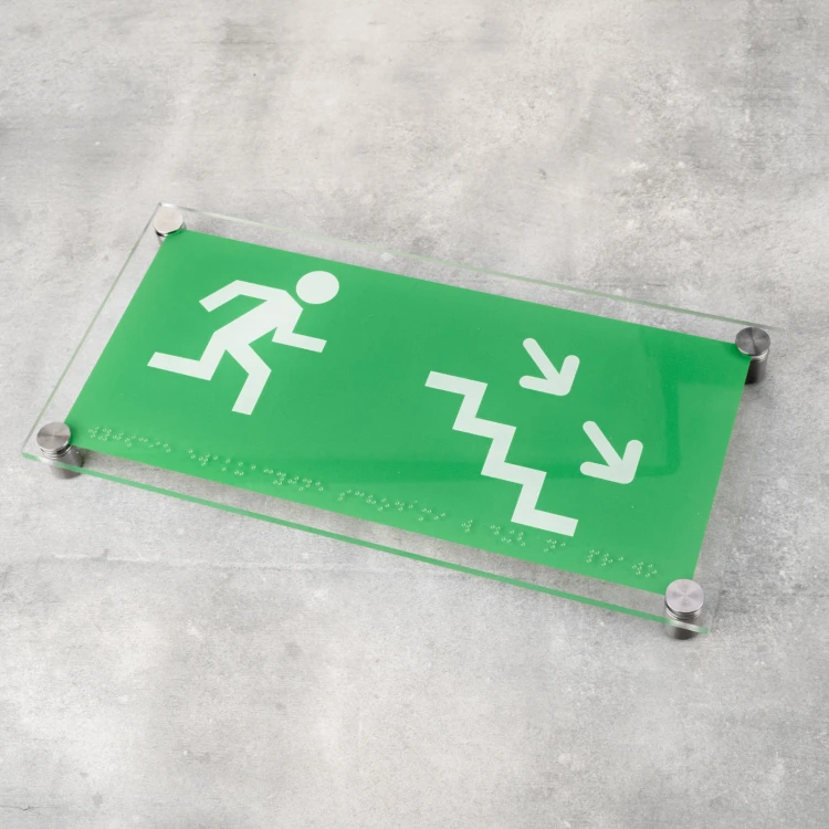 Notausgang - Plexiglas BHP Schild mit Braille-Schrift - Größe 300x150mm - TAB523