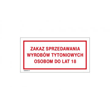 Verkaufsverbot von Tabakerzeugnissen an Personen unter 18 Jahren - Schild für Geschäfte Größe 240x120mm - PVC - farbiger UV-Druck - TAB190