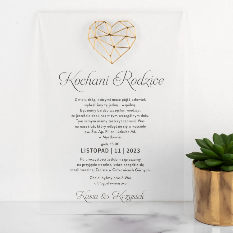 Hochzeitseinladungen für Eltern - Größe 148x210mm (A5) - Plexiglas und goldener Acryl - ZAP094