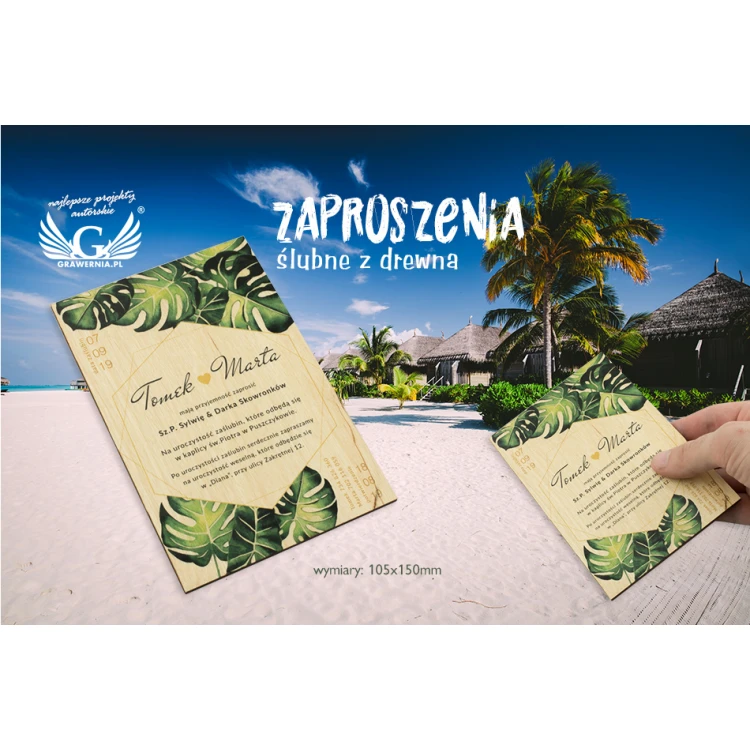Hochzeitseinladungen aus Holz - Tropisch - Digitaler UV-Druck - ZAP043