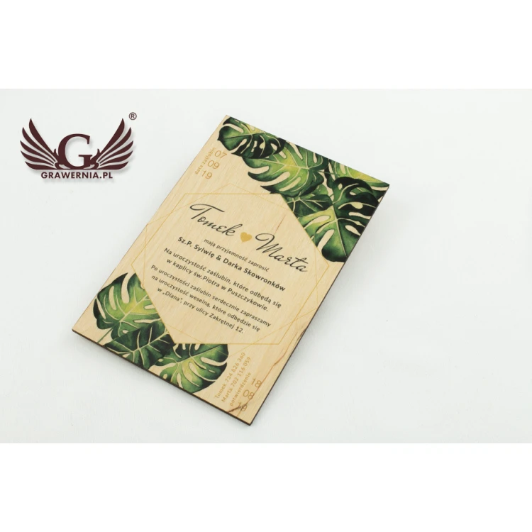 Hochzeitseinladungen aus Holz - Tropisch - Digitaler UV-Druck - ZAP043