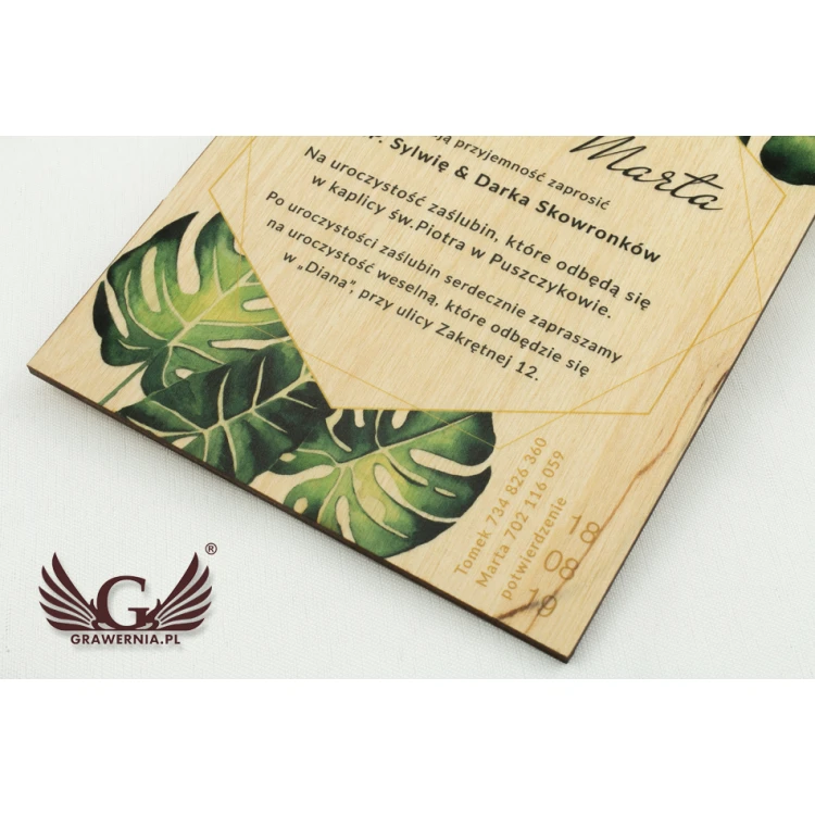 Hochzeitseinladungen aus Holz - Tropisch - Digitaler UV-Druck - ZAP043