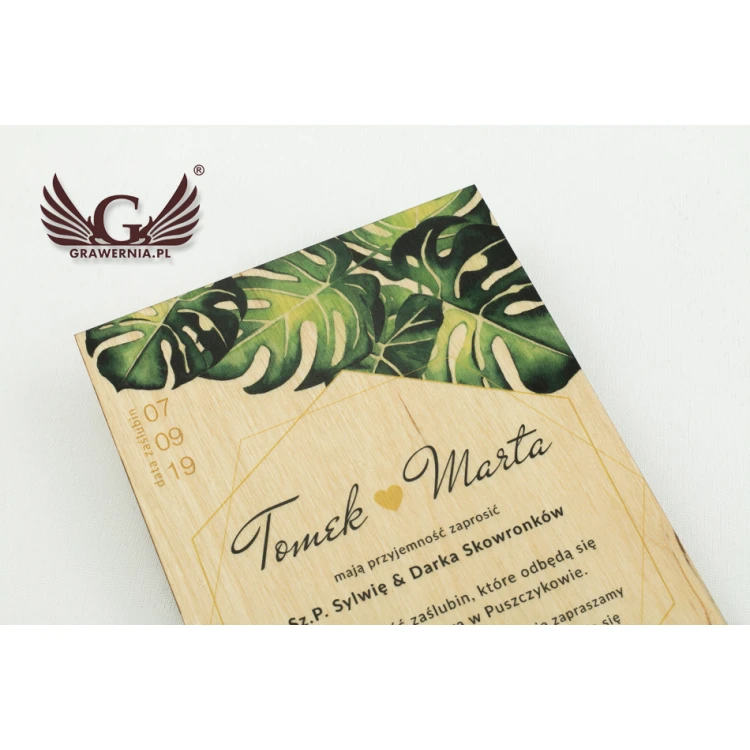 Hochzeitseinladungen aus Holz - Tropisch - Digitaler UV-Druck - ZAP043