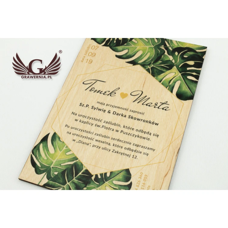 Hochzeitseinladungen aus Holz - Tropisch - Digitaler UV-Druck - ZAP043