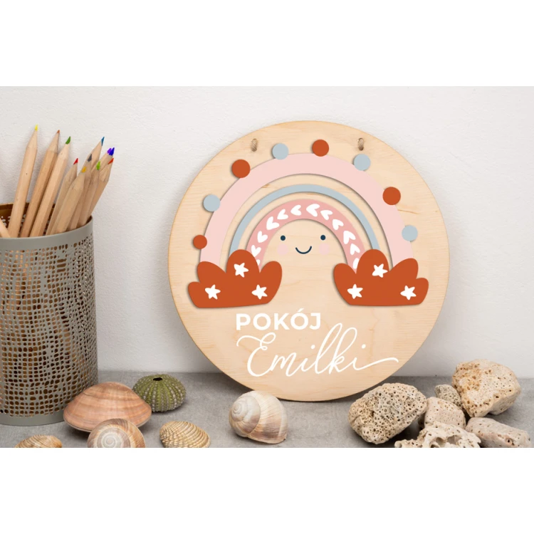 Holzschild mit Kindernamen - Regenbogen 1 - Durchmesser 290mm - NAP037
