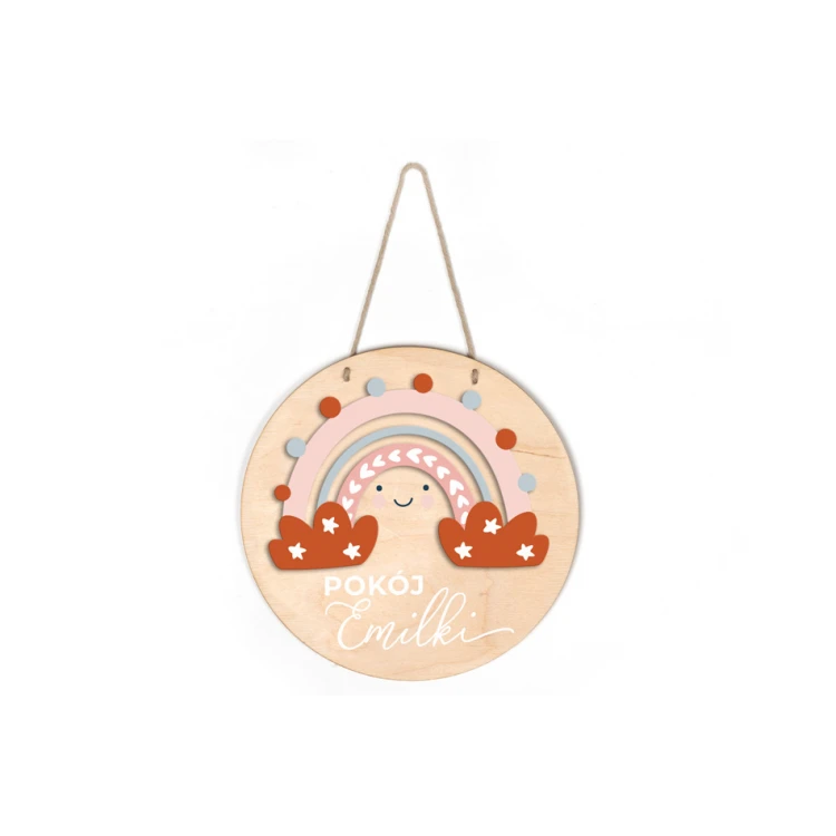 Holzschild mit Kindernamen - Regenbogen 1 - Durchmesser 290mm - NAP037