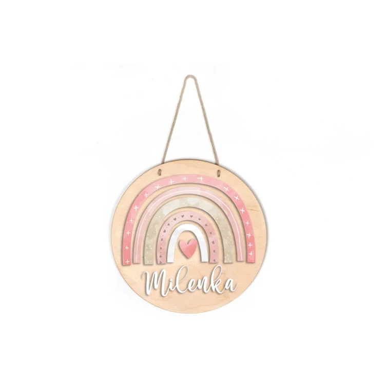 Holzschild mit Kindernamen - Regenbogen 2 - Durchmesser 290mm - NAP039