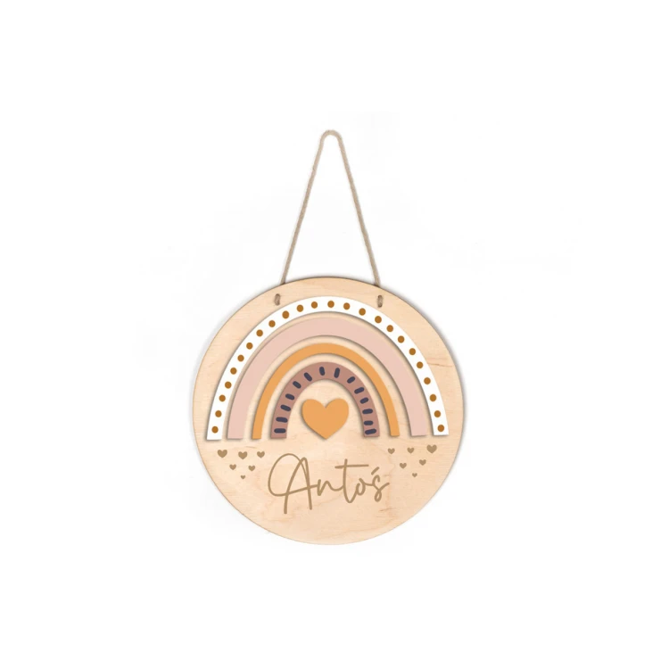 Holzschild mit Kindernamen - Regenbogen 4 - Durchmesser 290mm - NAP041