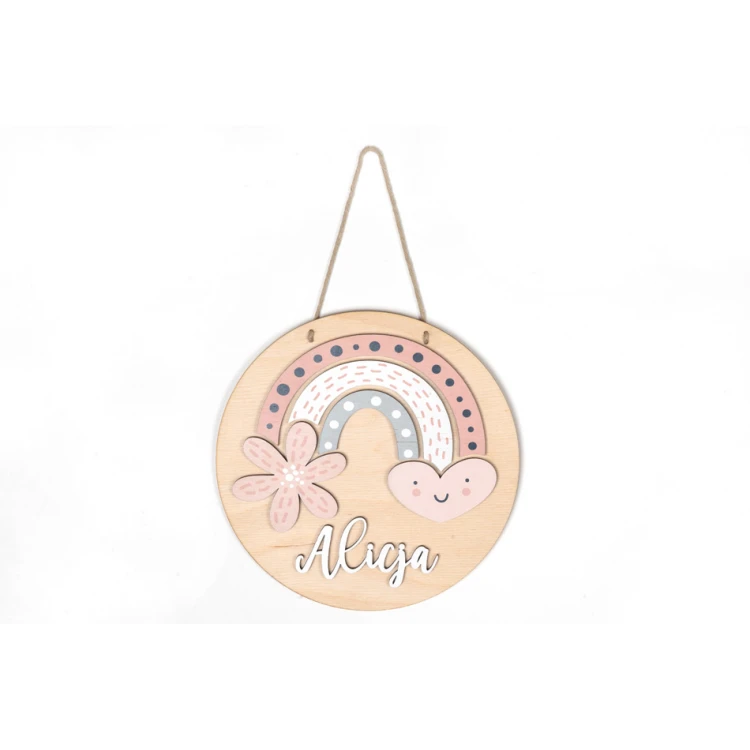 Holzschild mit Kindernamen - Regenbogen 5 - Durchmesser 290mm - NAP042