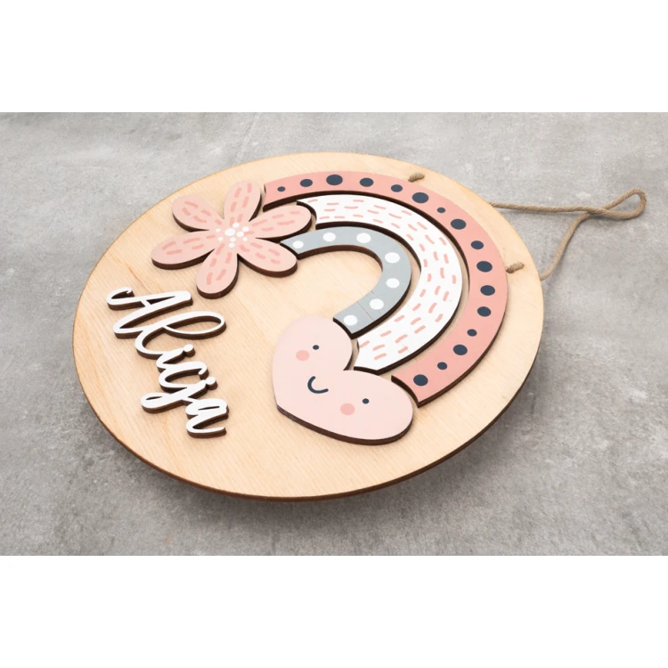 Holzschild mit Kindernamen - Regenbogen 5 - Durchmesser 290mm - NAP042