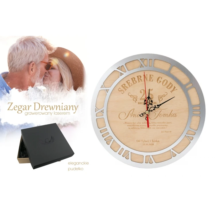 Holzuhr - Geschenk zum 25. Hochzeitstag - ZEG007