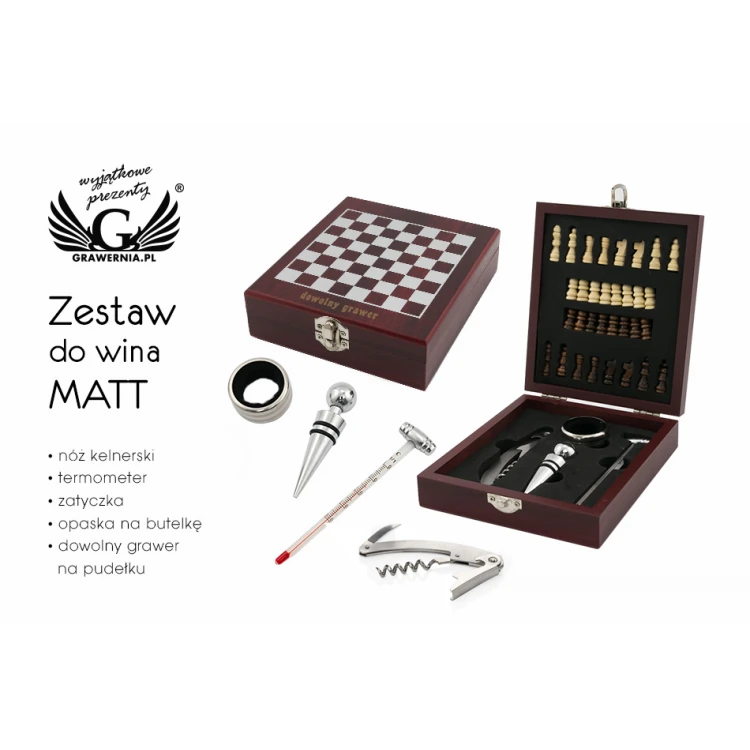Weinset mit Schach MATT mit Ihrer Gravur - AL013