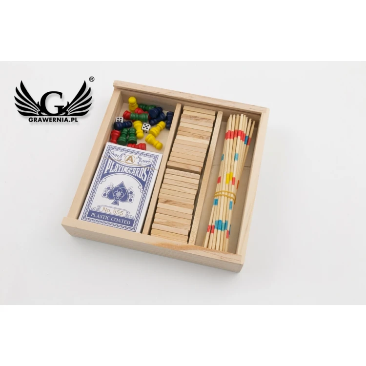 Spielset 4 in 1 Pix in einer Holzbox mit Gravur - GR003