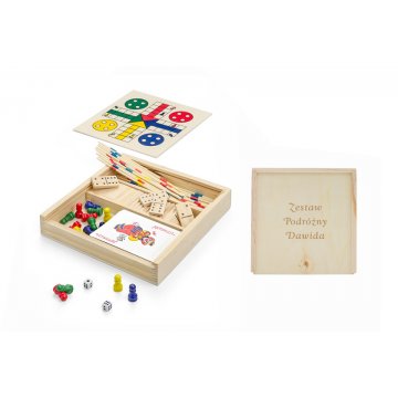 Spielset 4 in 1 Pix in einer Holzbox mit Gravur - GR003