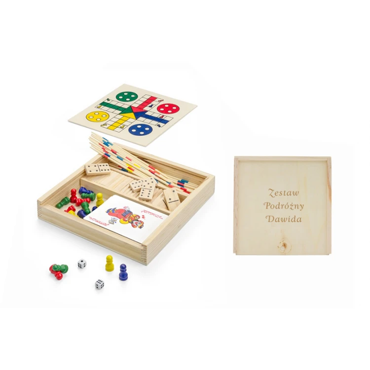 Spielset 4 in 1 Pix in einer Holzbox mit Gravur - GR003