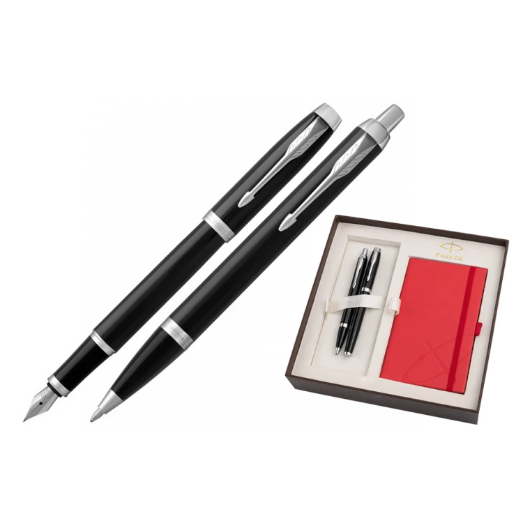 Parker IM Schwarz CT Füllfederhalter und Kugelschreiber mit rotem Notizbuch - braune Box - PAR134-DUO-PT