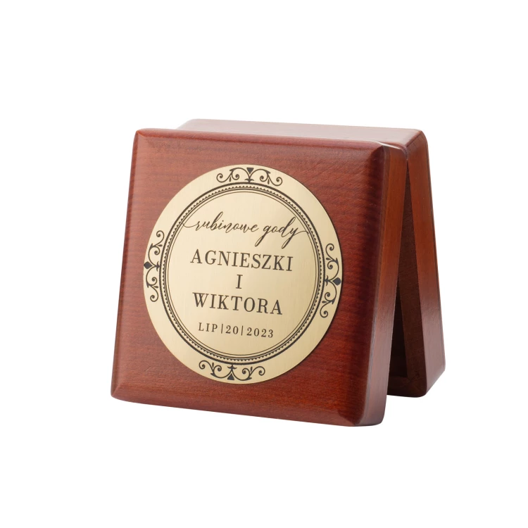 Goldmedaillen zum 40. Rubin-Hochzeitstag - Set in Holzkassette - MGR109