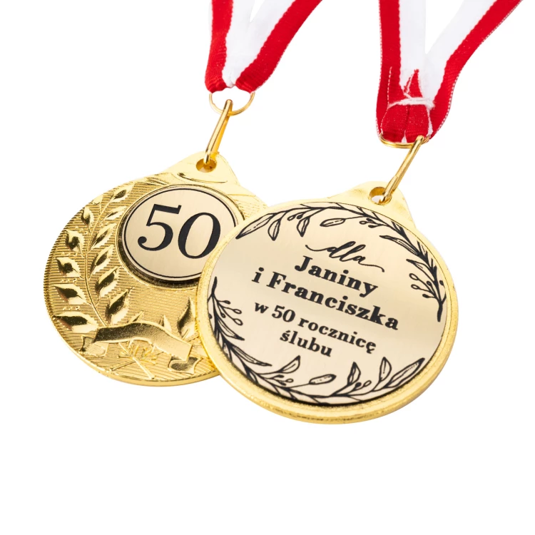 Goldmedaillen zur 50. goldenen Hochzeit - Set in Holzkassette - MGR111